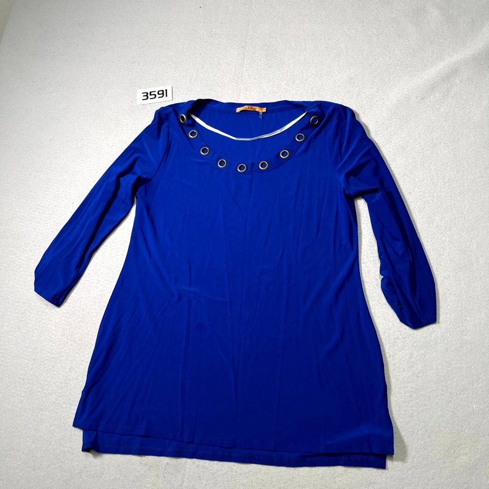 Belldini Tunic Top Womens Medium Royal Blue Round Neck Side Slit High Low Hem